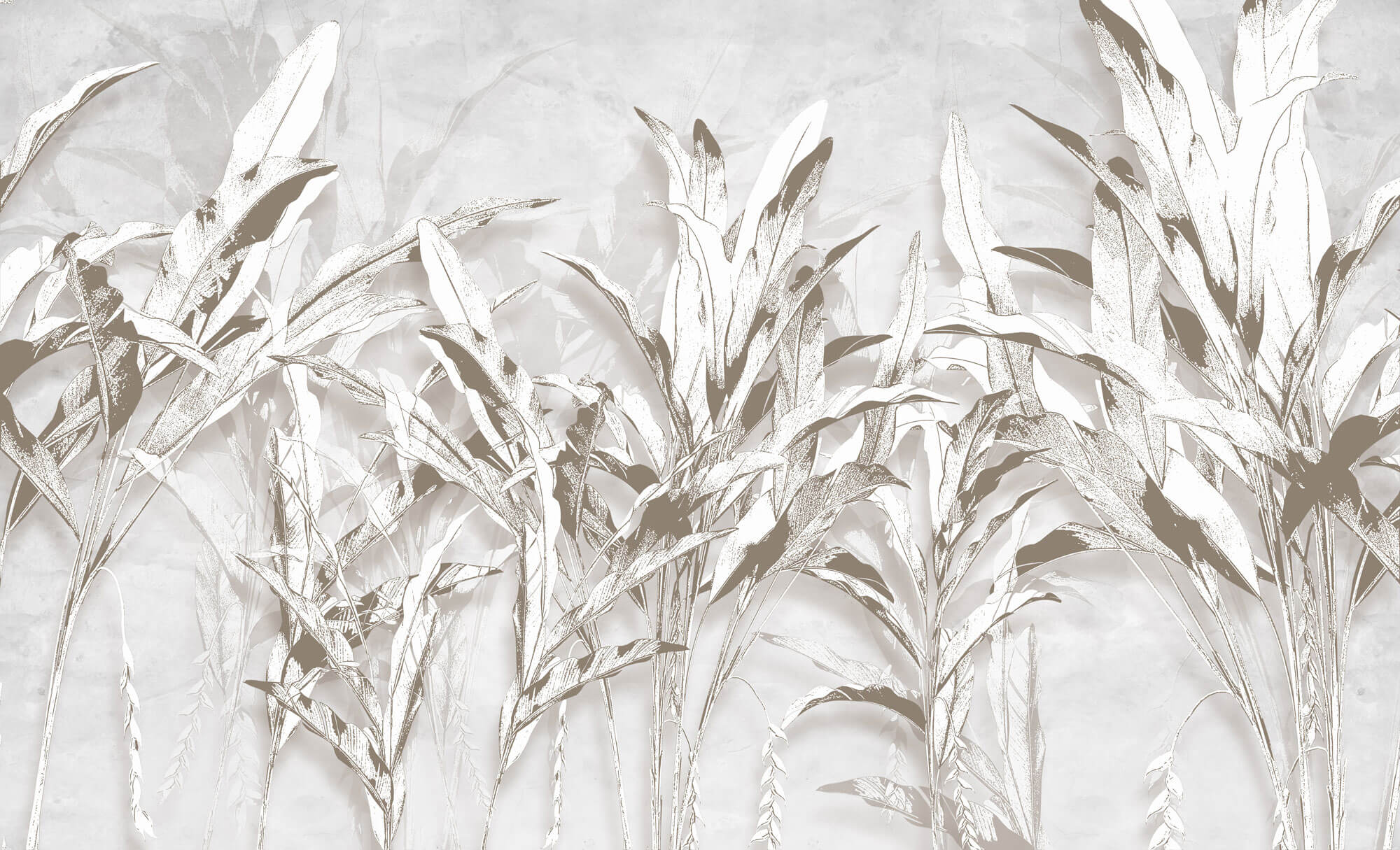 Tapet Personalizat Leaf cu bananieri in nuante de gri - BEIGE LEAF COLLAGE
