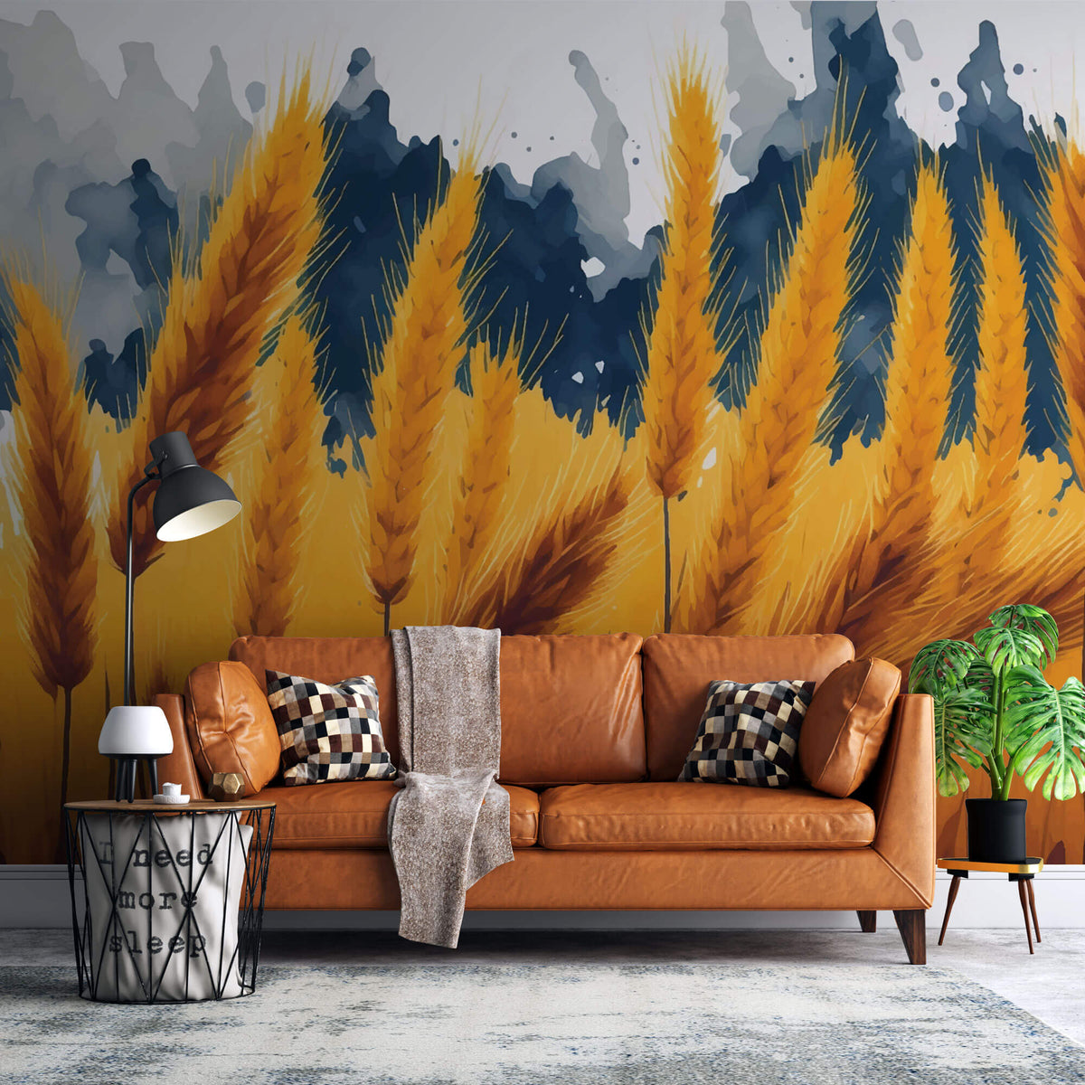 Tapet Personalizat Leaf cu spic de grau intr-o ilustratie pictata - CONTRAST WHEAT