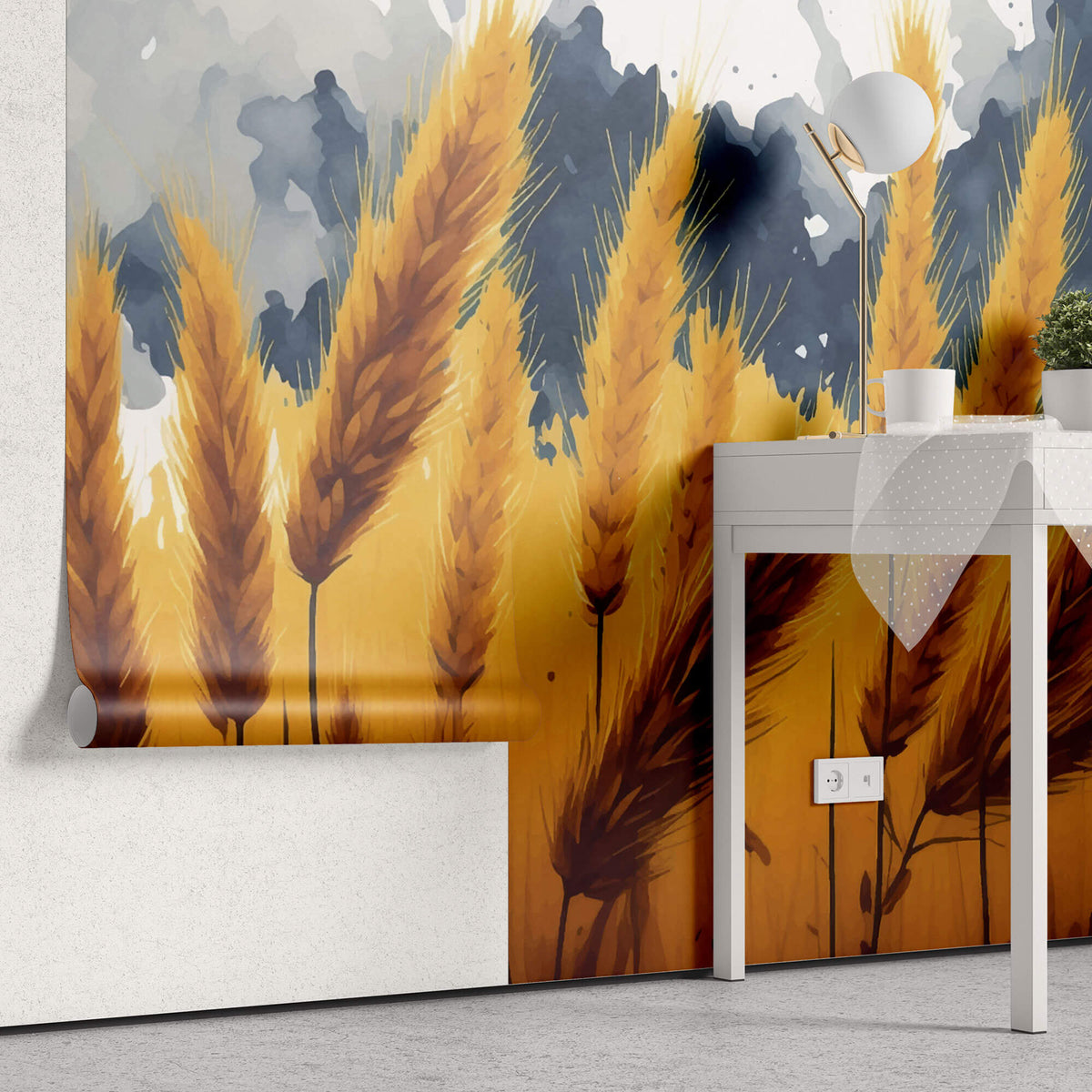 Tapet Personalizat Leaf cu spic de grau intr-o ilustratie pictata - CONTRAST WHEAT