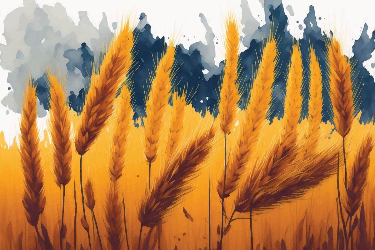 Tapet Personalizat Leaf cu spic de grau intr-o ilustratie pictata - CONTRAST WHEAT