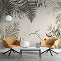 Tapet Personalizat Leaf cu plante tropicale in nuante de bej - OUTLINED LEAVES