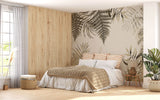 Tapet Personalizat Leaf cu plante tropicale in nuante de bej - OUTLINED LEAVES