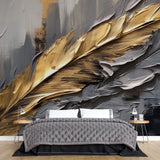 Tapet Personalizat Leaf cu pene in pictura acrilica in nuante aurii si gri - ACRYLIC GOLDEN FEATHER