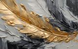 Tapet Personalizat Leaf cu pene in pictura acrilica in nuante aurii si gri - FINE ART FEATHER