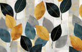 Tapet Personalizat Leaf cu frunze in nuante de galben albastru si negru - MOSAIQUE LEAVES