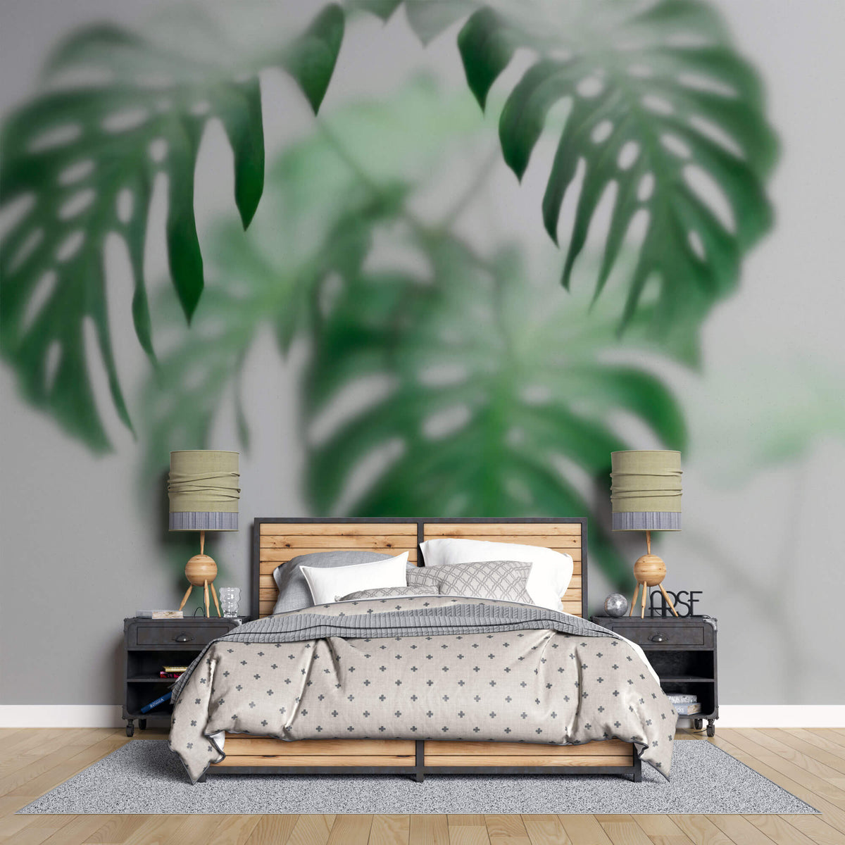 Tapet Personalizat Leaf cu frunze de monstera intr-un fundal opac - FOGGY MONSTERA