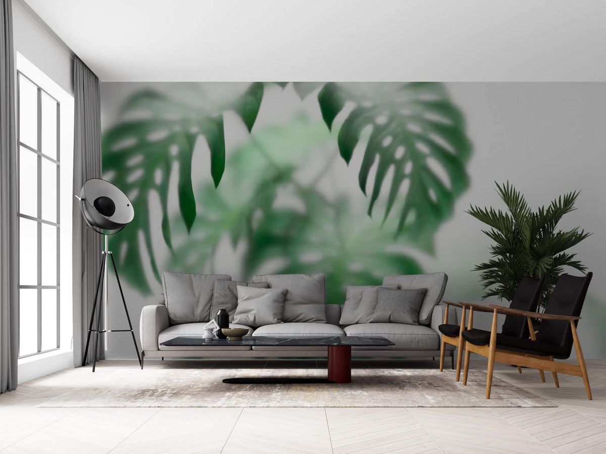 Tapet Personalizat Leaf cu frunze de monstera intr-un fundal opac - FOGGY MONSTERA