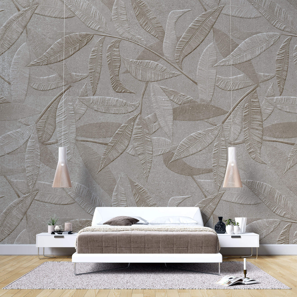 Tapet Personalizat Leaf cu frunze de bambus bej intr-o textura embosata - EMBOSSED BAMBOO