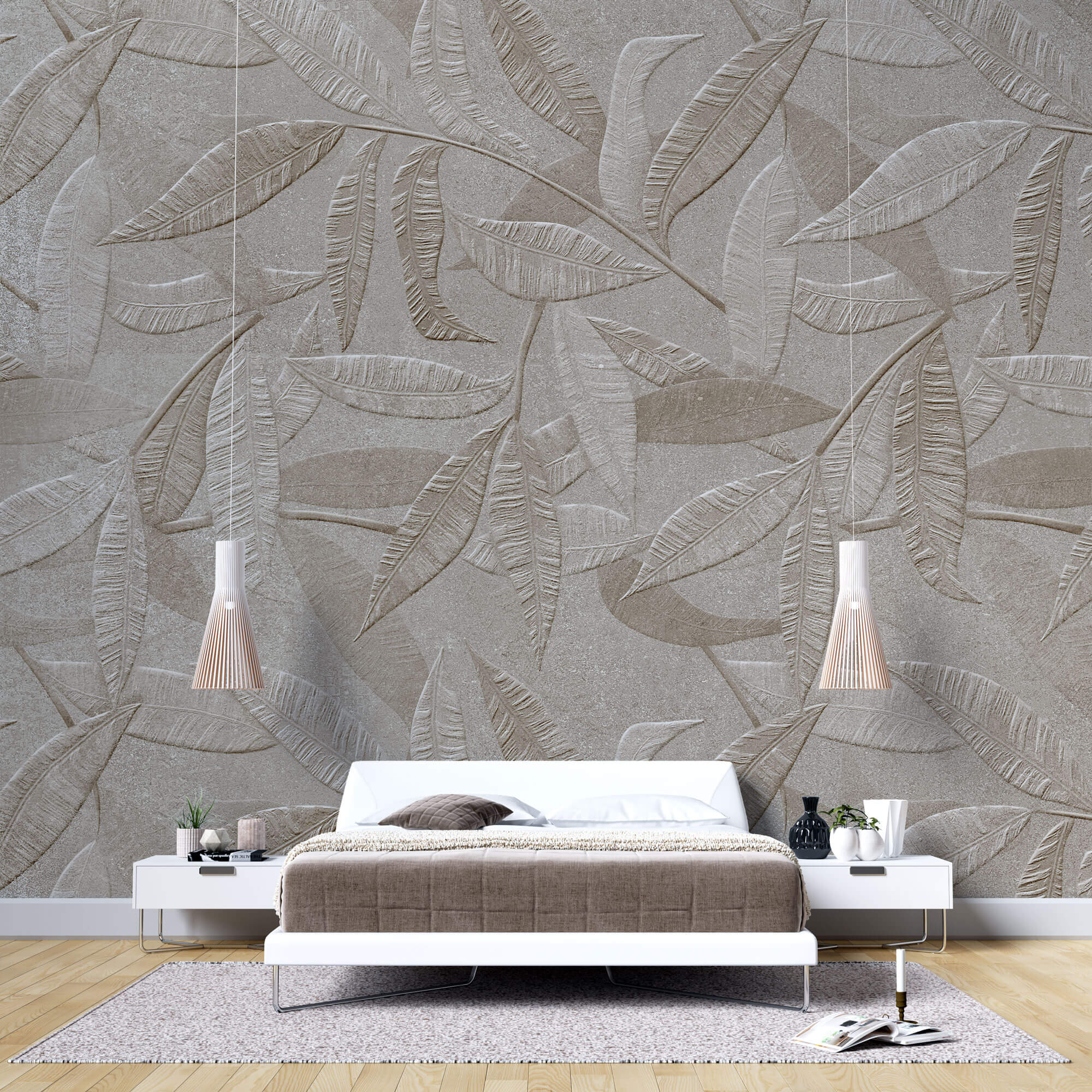 Tapet Personalizat Leaf cu frunze de bambus bej intr-o textura embosata - EMBOSSED BAMBOO
