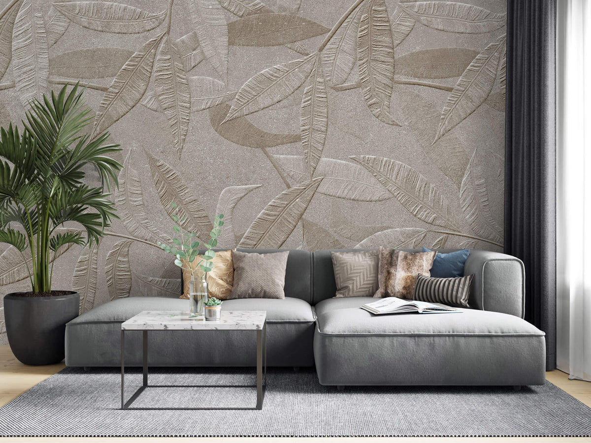 Tapet Personalizat Leaf cu frunze de bambus bej intr-o textura embosata - EMBOSSED BAMBOO