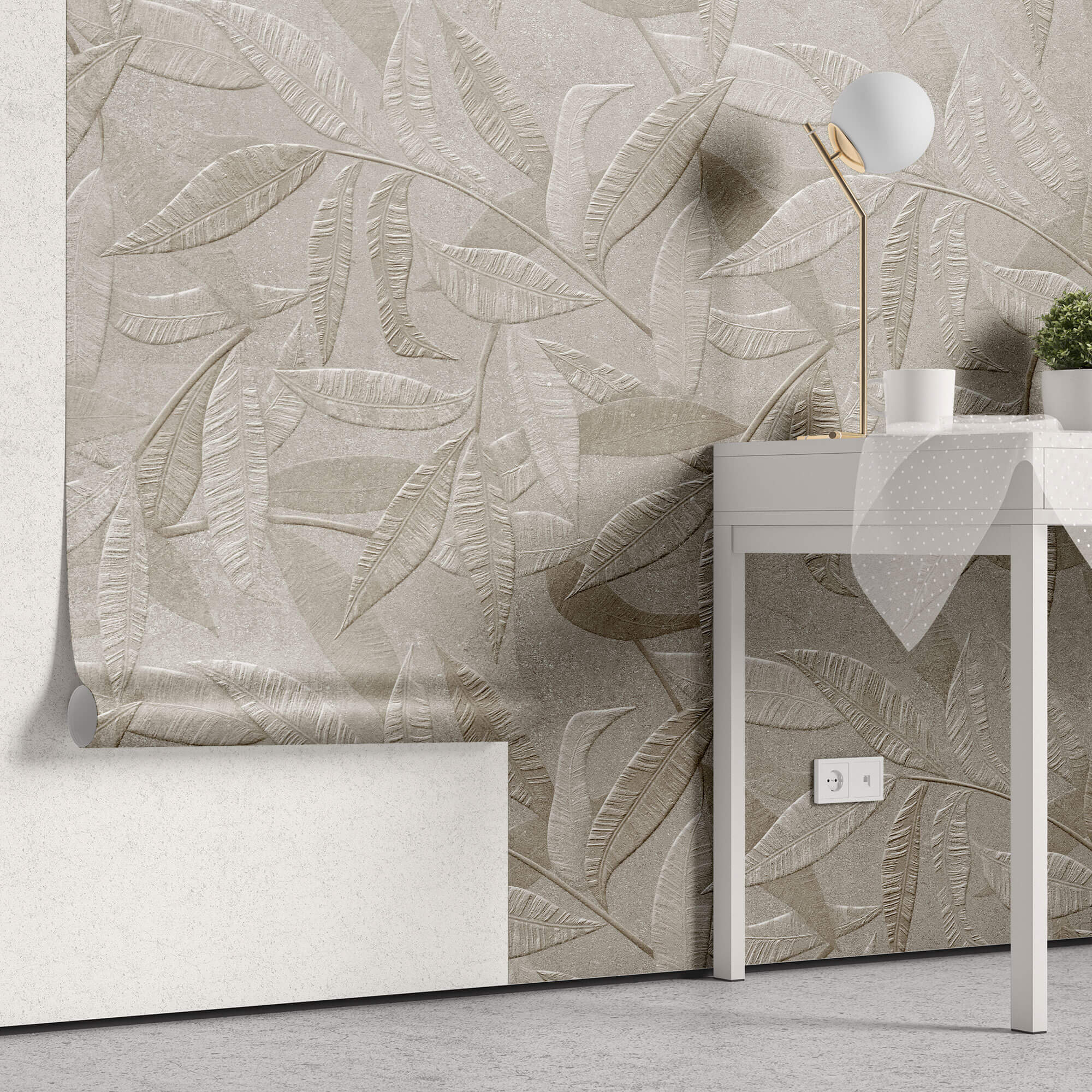 Tapet Personalizat Leaf cu frunze de bambus bej intr-o textura embosata - EMBOSSED BAMBOO