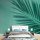 Tapet Personalizat Leaf cu umbra de frunza de palmier pe un fundal verde marin - MINTY PALM