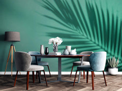 Tapet Personalizat Leaf cu umbra de frunza de palmier pe un fundal verde marin - MINTY PALM