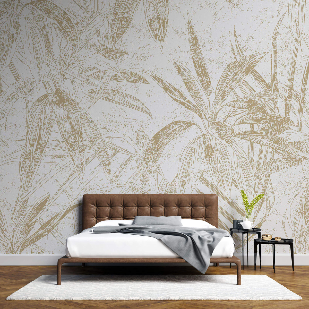 Tapet Personalizat Leaf cu frunze abstracte de bambus in nuante de bej - DOT ABSTRACT LEAVES