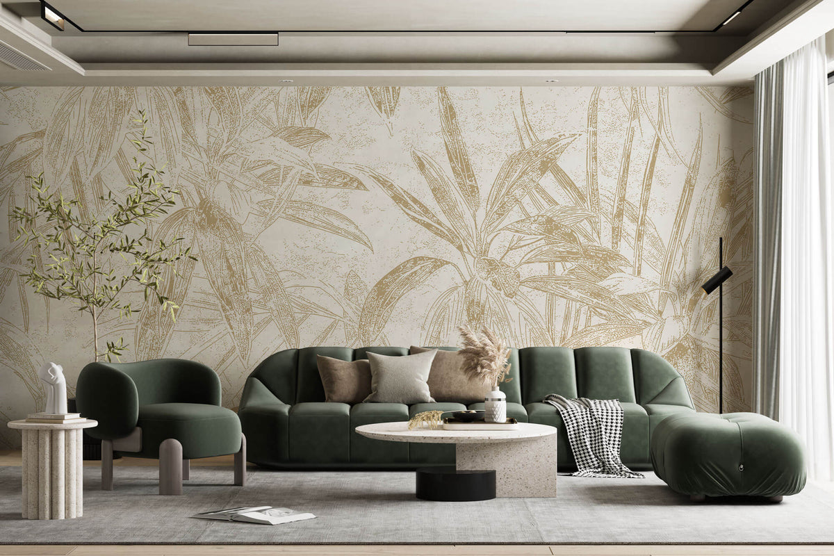 Tapet Personalizat Leaf cu frunze abstracte de bambus in nuante de bej - DOT ABSTRACT LEAVES