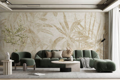 Tapet Personalizat Leaf cu frunze abstracte de bambus in nuante de bej - DOT ABSTRACT LEAVES