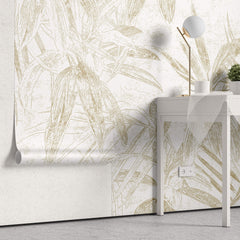 Tapet Personalizat Leaf cu frunze abstracte de bambus in nuante de bej - DOT ABSTRACT LEAVES