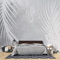 Tapet Personalizat Leaf cu frunde de palmier albe pe un fundal gri watercolor - GREY WHITE PALM
