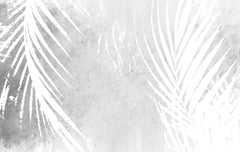 Tapet Personalizat Leaf cu frunde de palmier albe pe un fundal gri watercolor - GREY WHITE PALM