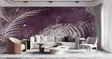 Tapet Personalizat Leaf cu frunze de palmier gri pe un fundal mov texturat - PURPLE INFUSED PALM