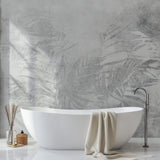 Tapet Personalizat Leaf cu plante tropicale in nuante de gri - CALM ABSTRACT BAMBOO