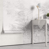 Tapet Personalizat Leaf cu plante tropicale in nuante de gri - CALM ABSTRACT BAMBOO