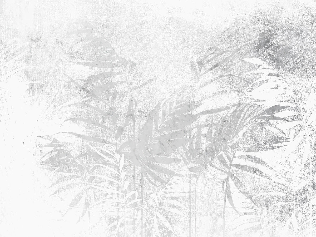 Tapet Personalizat Leaf cu plante tropicale in nuante de gri - CALM ABSTRACT BAMBOO