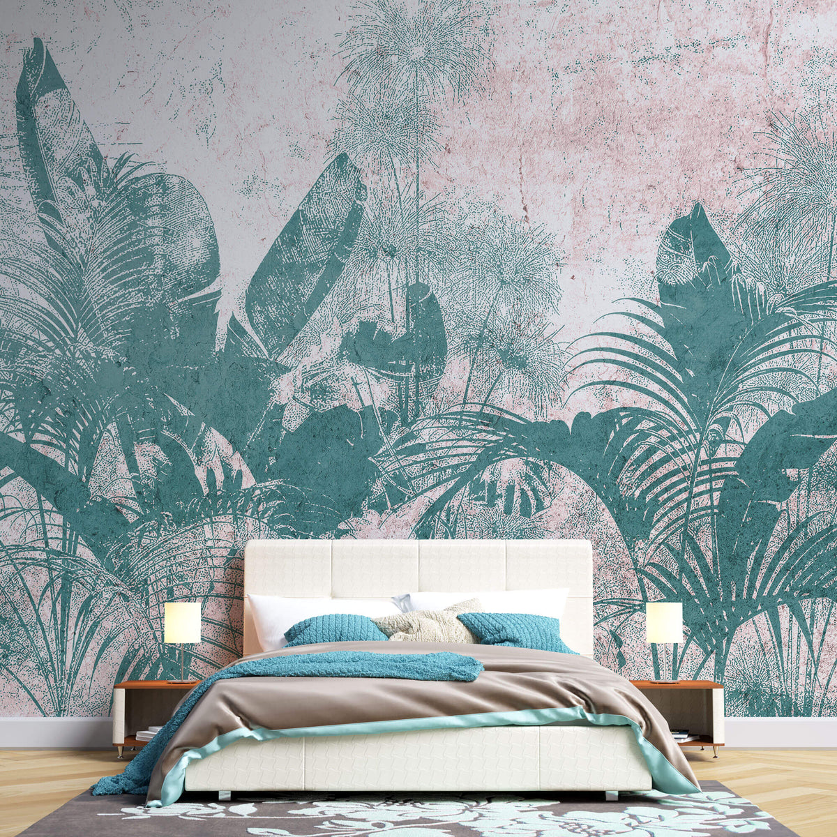 Tapet Personalizat Leaf cu plante verzi tropicale pe un fundal texturat - GRAFFITI PALM