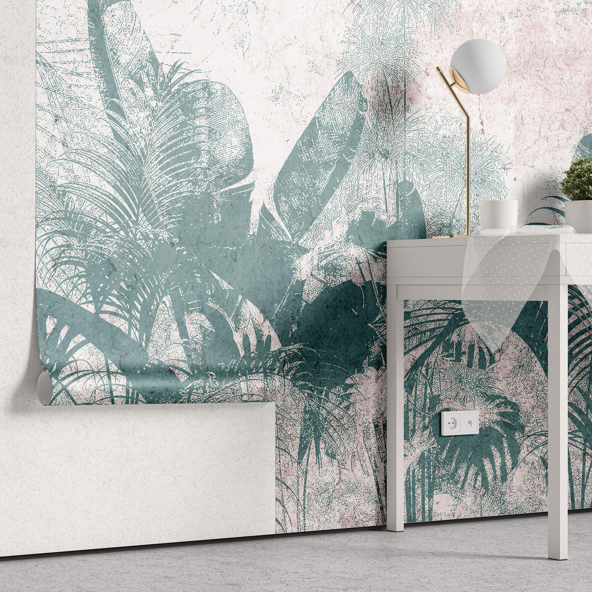 Tapet Personalizat Leaf cu plante verzi tropicale pe un fundal texturat - GRAFFITI PALM