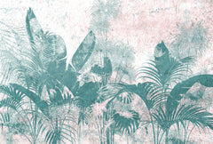 Tapet Personalizat Leaf cu plante verzi tropicale pe un fundal texturat - GRAFFITI PALM