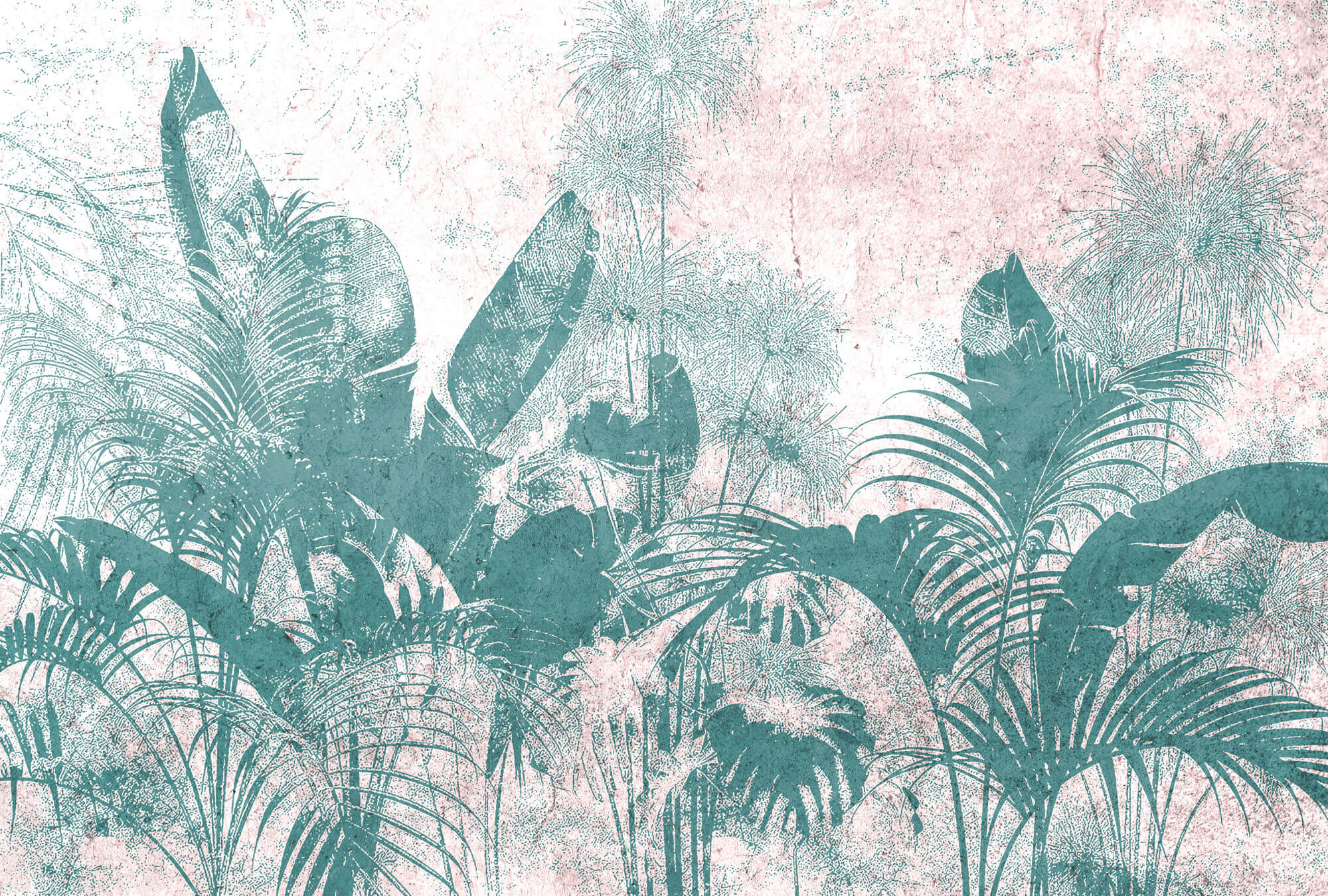 Tapet Personalizat Leaf cu plante verzi tropicale pe un fundal texturat - GRAFFITI PALM