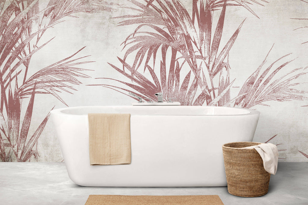 Tapet Personalizat Leaf cu frunde abstracte de palmier in nuante rosiatice - BOHO PINK PALM