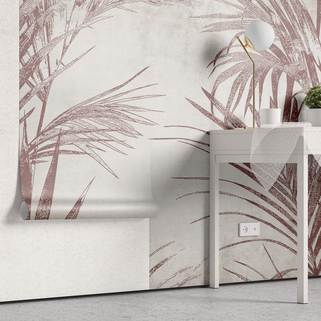 Tapet Personalizat Leaf cu frunde abstracte de palmier in nuante rosiatice - BOHO PINK PALM