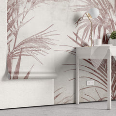Tapet Personalizat Leaf cu frunde abstracte de palmier in nuante rosiatice - BOHO PINK PALM