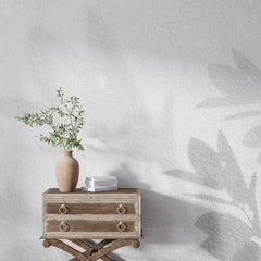 Tapet Personalizat Leaf cu umbre de frunze pe un perete alb texturat - STUCCO SHADOWS