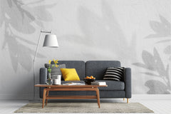 Tapet Personalizat Leaf cu umbre de frunze pe un perete alb texturat - STUCCO SHADOWS