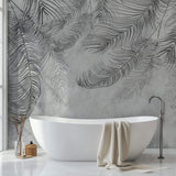 Tapet Personalizat Leaf cu frunze de palmier abstracte in nuante de gri - THIN PALM LEAVES