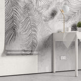 Tapet Personalizat Leaf cu frunze de palmier abstracte in nuante de gri - THIN PALM LEAVES