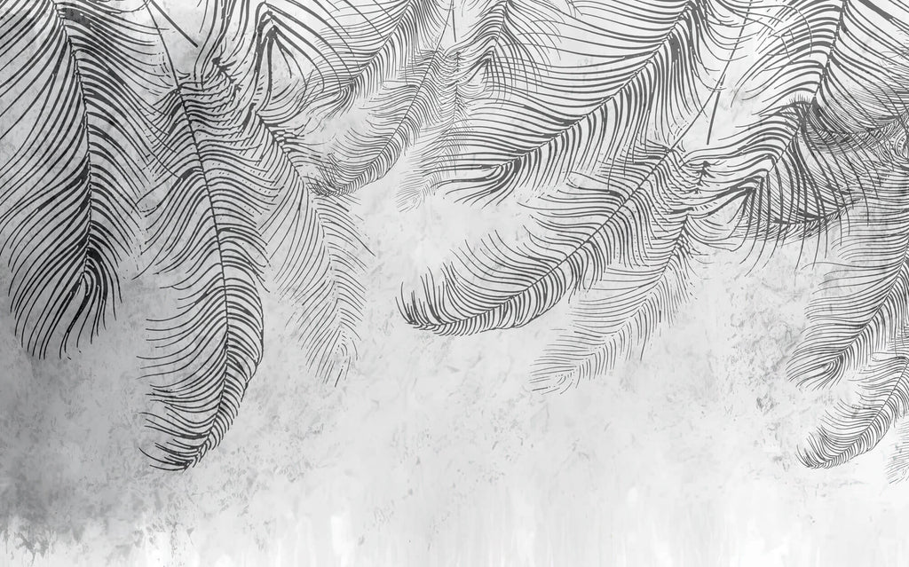 Tapet Personalizat Leaf cu frunze de palmier abstracte in nuante de gri - THIN PALM LEAVES