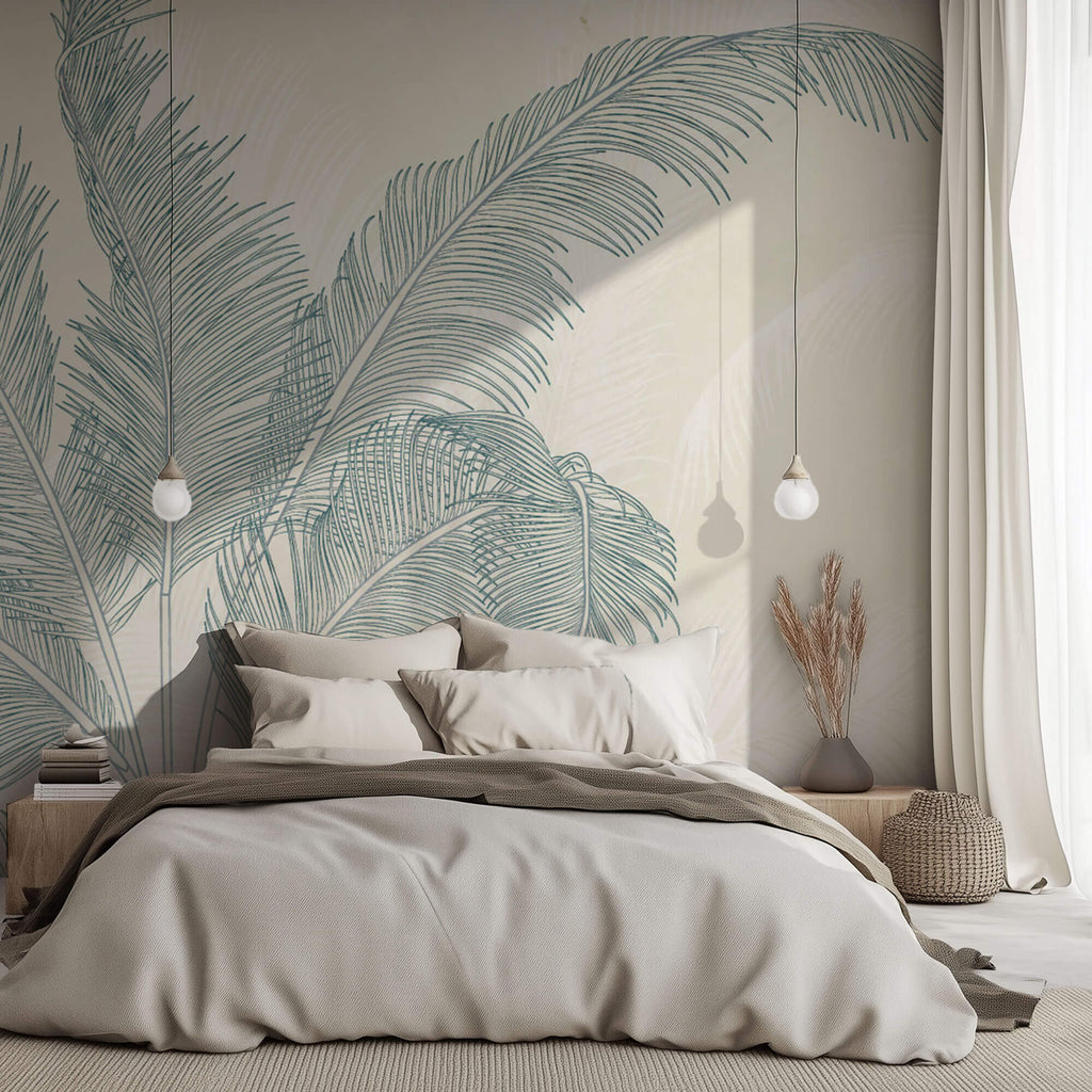 Tapet Personalizat Leaf cu frunze de palmier verzi intr-un fundal crem - CALIFORNIA TORRID