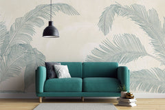 Tapet Personalizat Leaf cu frunze de palmier verzi intr-un fundal crem - CALIFORNIA TORRID