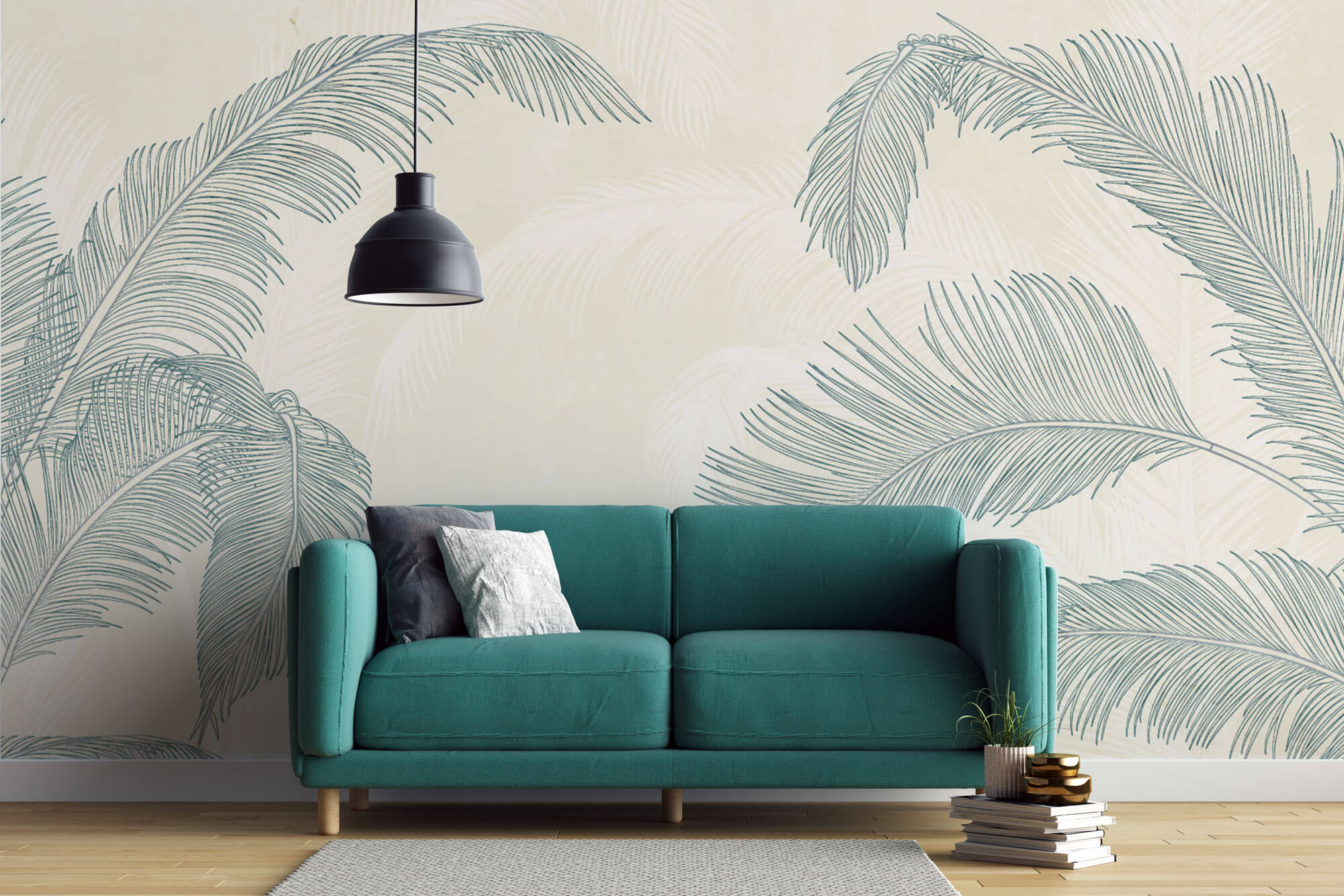 Tapet Personalizat Leaf cu frunze de palmier verzi intr-un fundal crem - CALIFORNIA TORRID