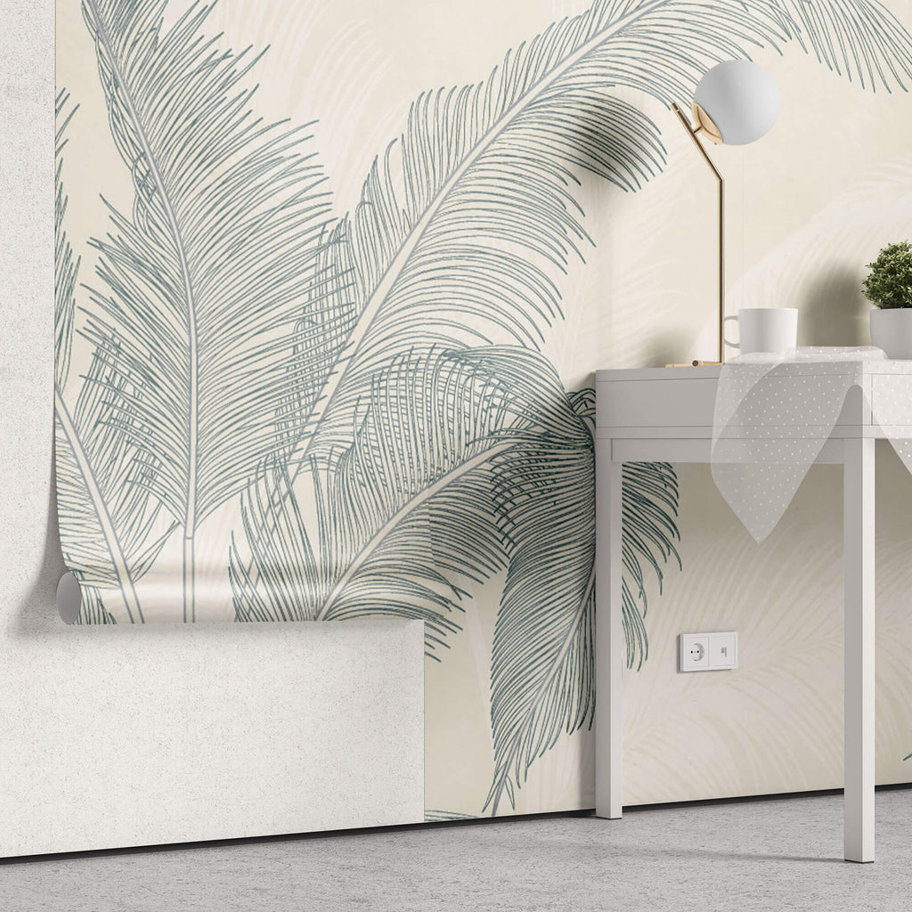 Tapet Personalizat Leaf cu frunze de palmier verzi intr-un fundal crem - CALIFORNIA TORRID