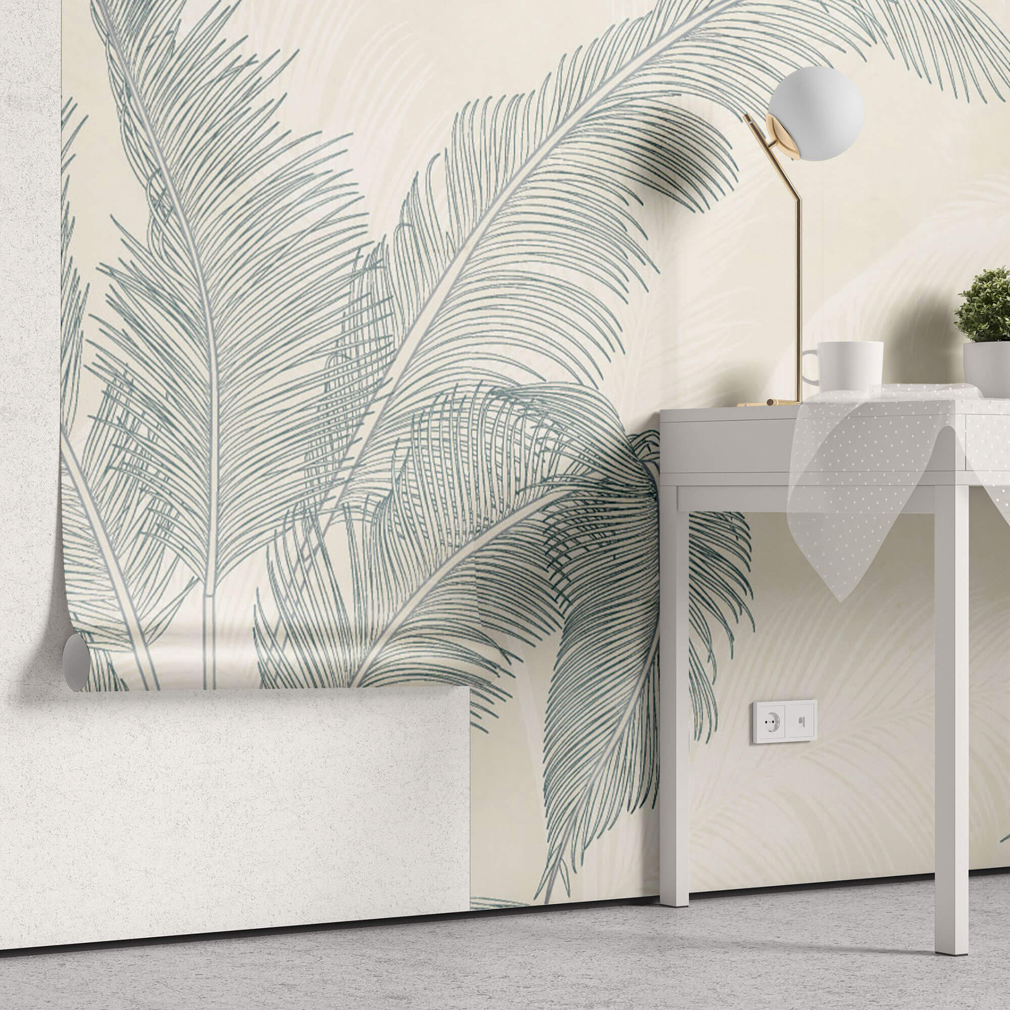Tapet Personalizat Leaf cu frunze de palmier verzi intr-un fundal crem - CALIFORNIA TORRID