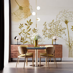 Tapet Personalizat Leaf cu copaci si plante aurii - GOLDEN ROOTS