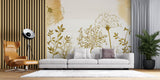 Tapet Personalizat Leaf cu copaci si plante aurii - GOLDEN ROOTS
