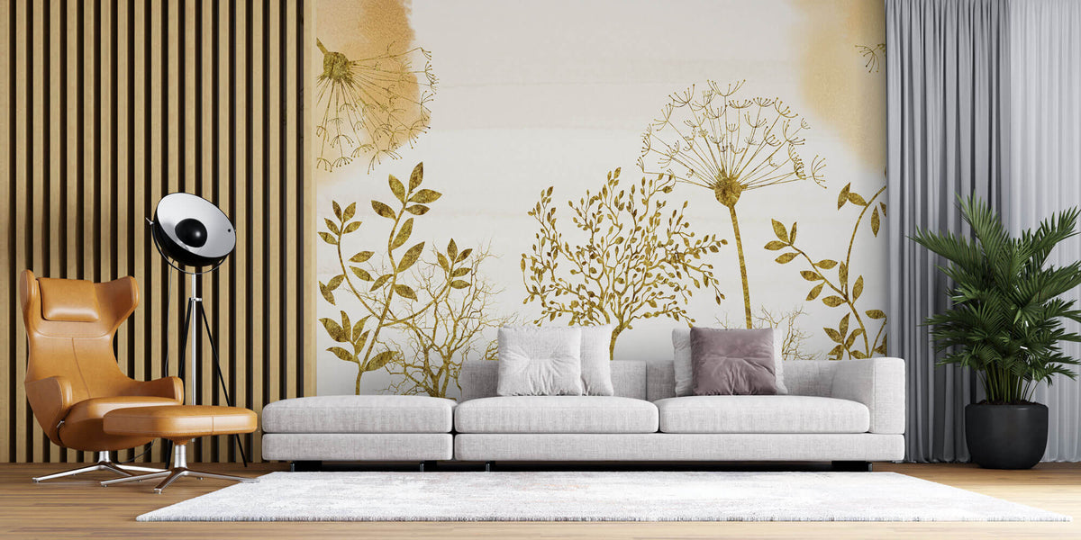 Tapet Personalizat Leaf cu copaci si plante aurii - GOLDEN ROOTS