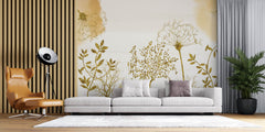 Tapet Personalizat Leaf cu copaci si plante aurii - GOLDEN ROOTS