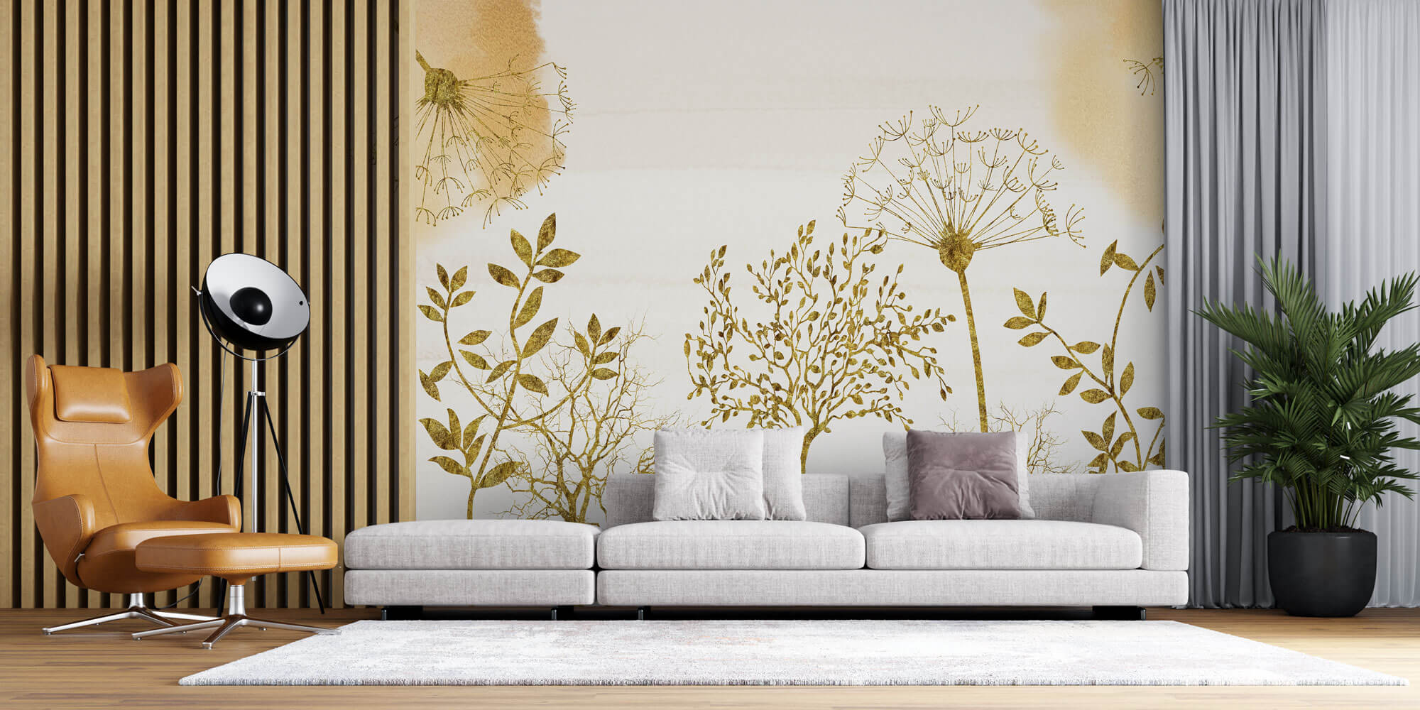 Tapet Personalizat Leaf cu copaci si plante aurii - GOLDEN ROOTS