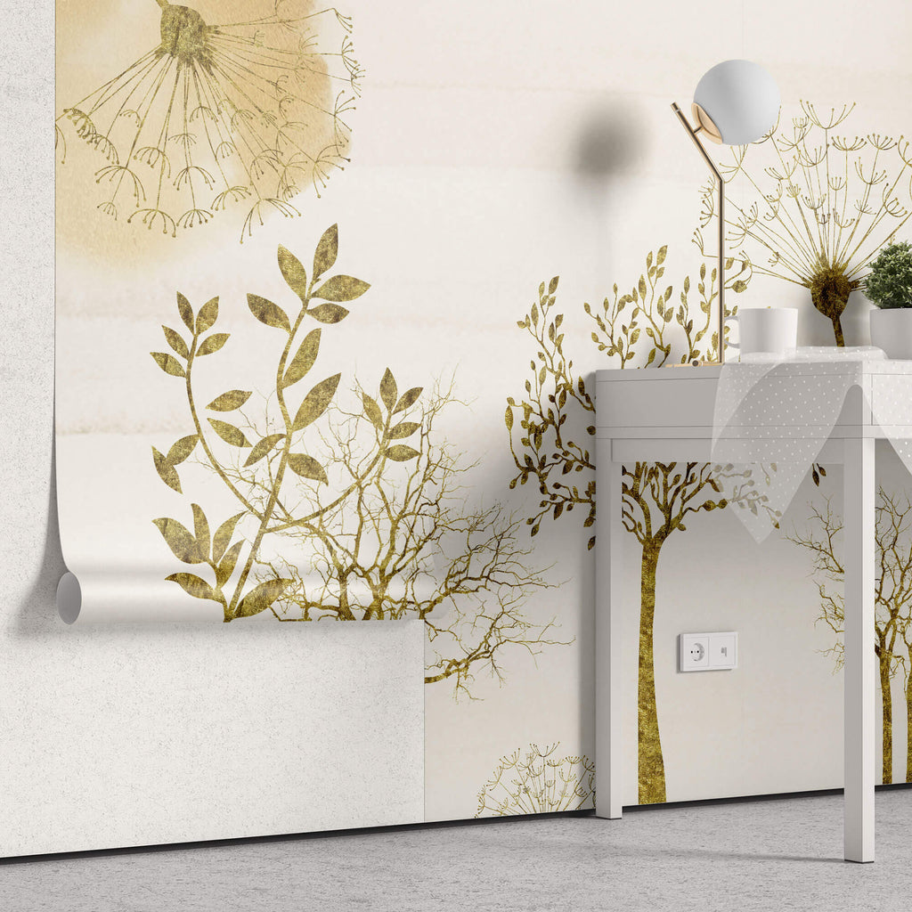 Tapet Personalizat Leaf cu copaci si plante aurii - GOLDEN ROOTS